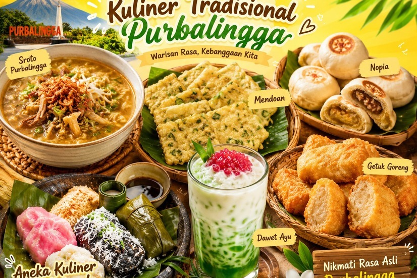 Kuliner legendaris Purbalingga seperti sroto, mendoan, getuk goreng, nopia, dawet ayu, dan aneka makanan tradisional khas daerah.